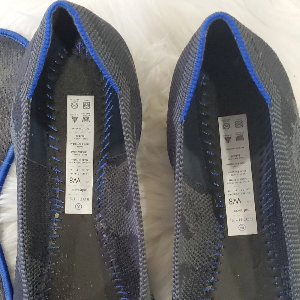 Rothy's The Point  Gray Camo  Flats with Sleek Pointed Toe and Blue Trim - Picture 6 of 16